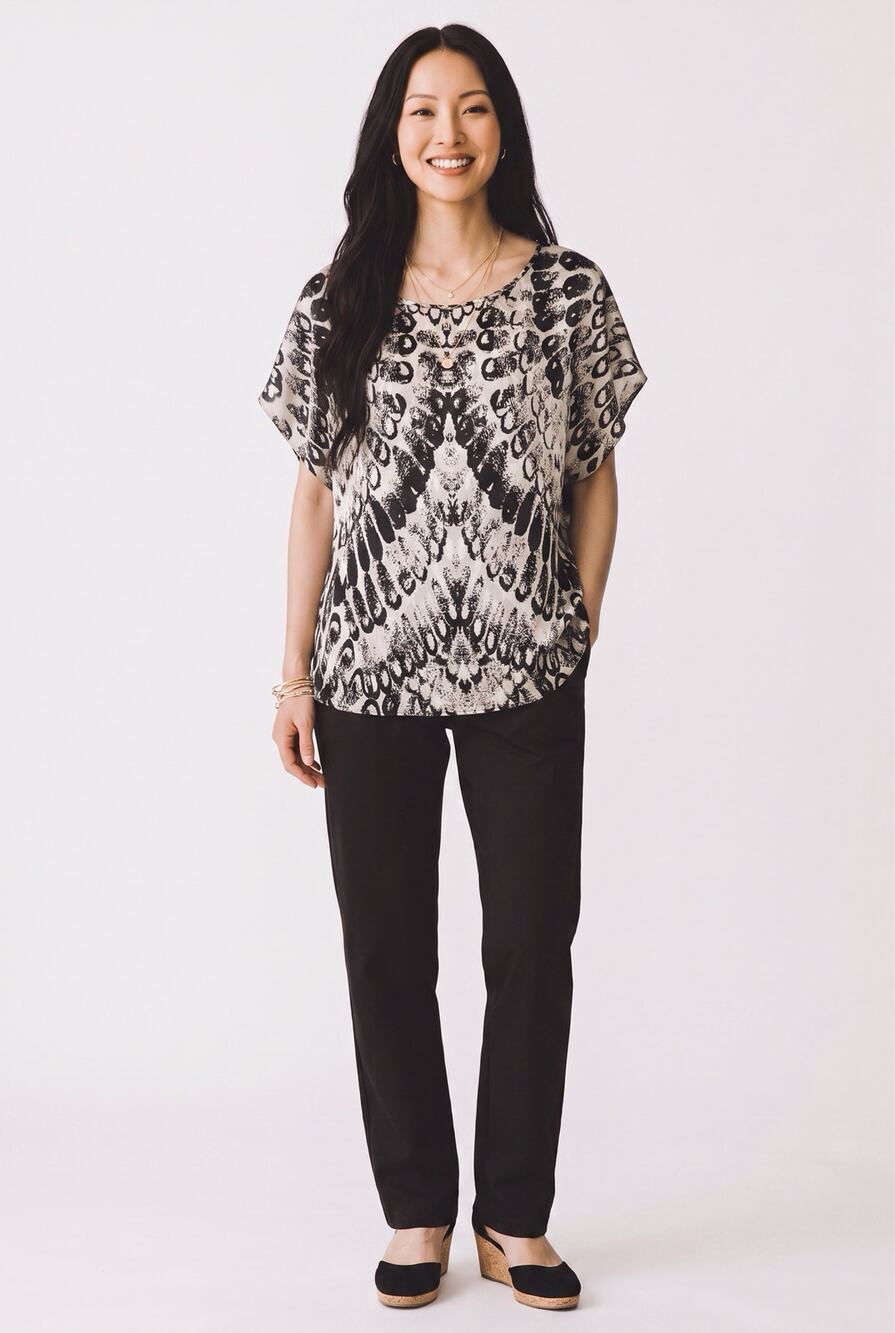Vince Camuto Black White Popover Top Loose Fit